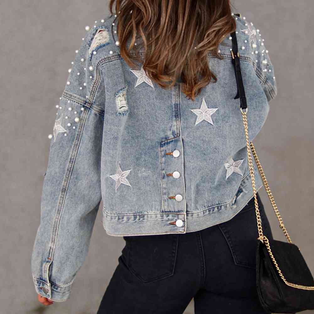 Bead Detail Denim Jacket Bazaarbey