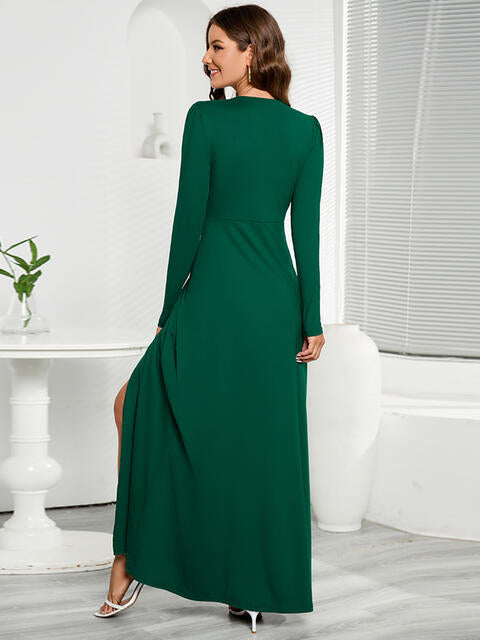 V-Neck Long Sleeve Split Dress Bazaarbey