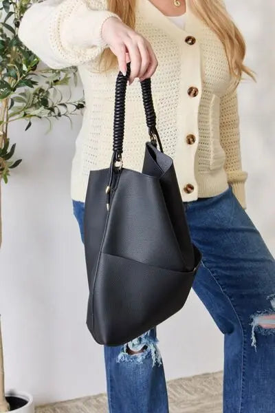  Vegan Leather Handbag with Pouch Trendsi