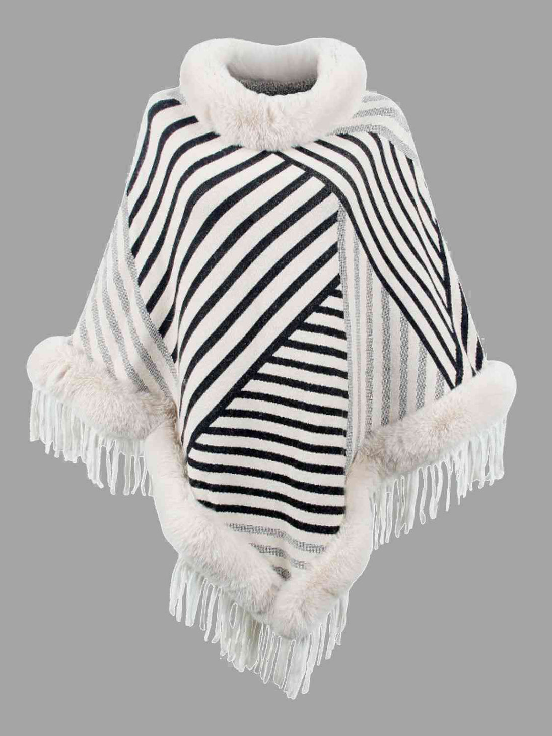 Striped Fringe Hem Poncho Bazaarbey