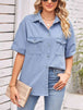 Collared Neck Short Sleeve Denim Jacket Bazaarbey