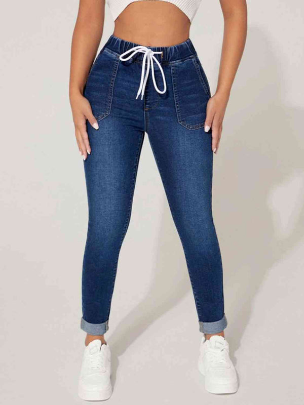 Drawstring Cropped Jeans Trendsi