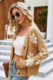 Floral Ribbed Trim Drop Shoulder Cardigan Trendsi