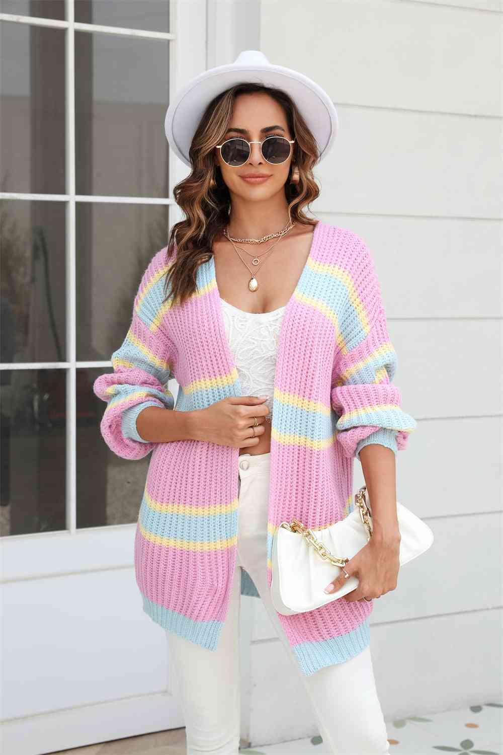  Ribbed Dropped Shoulder  Cardigan Trendsi