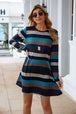 Striped Round Neck Long Sleeve Dress Bazaarbey