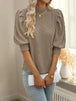 Texture Ruff Sleeve Mock Neck Blouse Trendsi