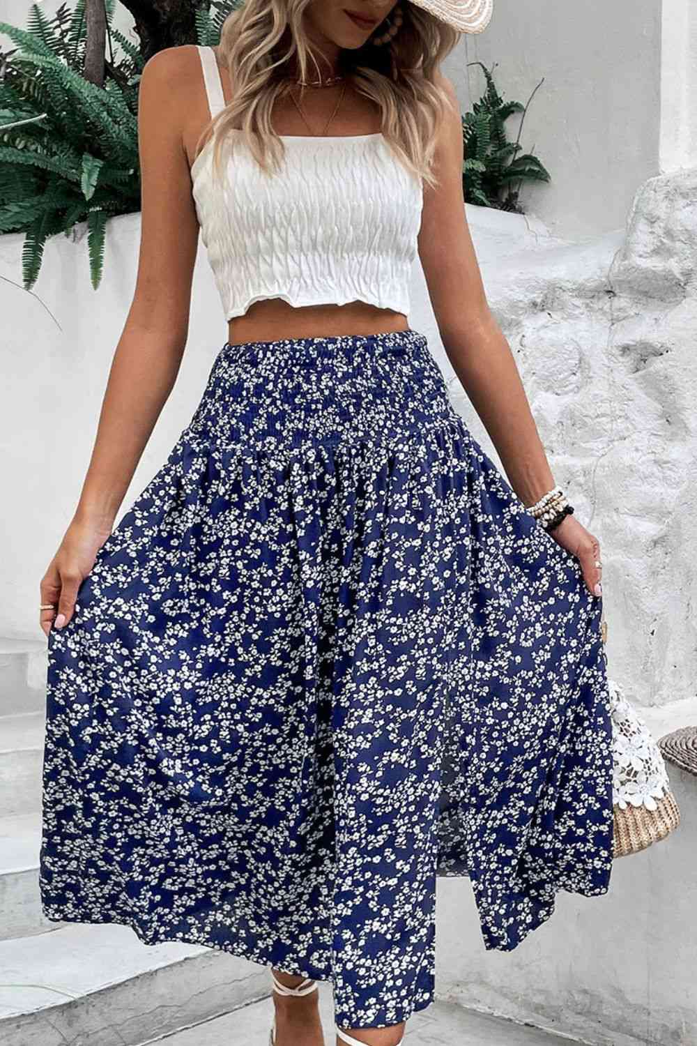 Ditsy Floral Slit High Waist Skirt Trendsi