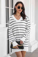 Striped V-Neck Sweater Dress Bazaarbey