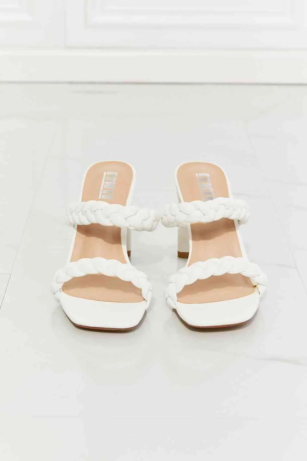 MMShoes In Love Double Braided Block Heel Sandal in White Trendsi