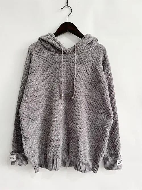 Drawstring Long Sleeve  Hooded Sweater Bazaarbey