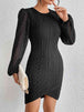 Round Neck Puff Sleeve Tulip Hem Mini Dress -BazaarBey - www.shopbazaarbey.com