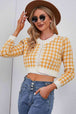 Plaid Buttoned Cropped Cardigan Trendsi