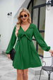 Frill Trim V-Neck Long Sleeve Dress -BazaarBey - www.shopbazaarbey.com