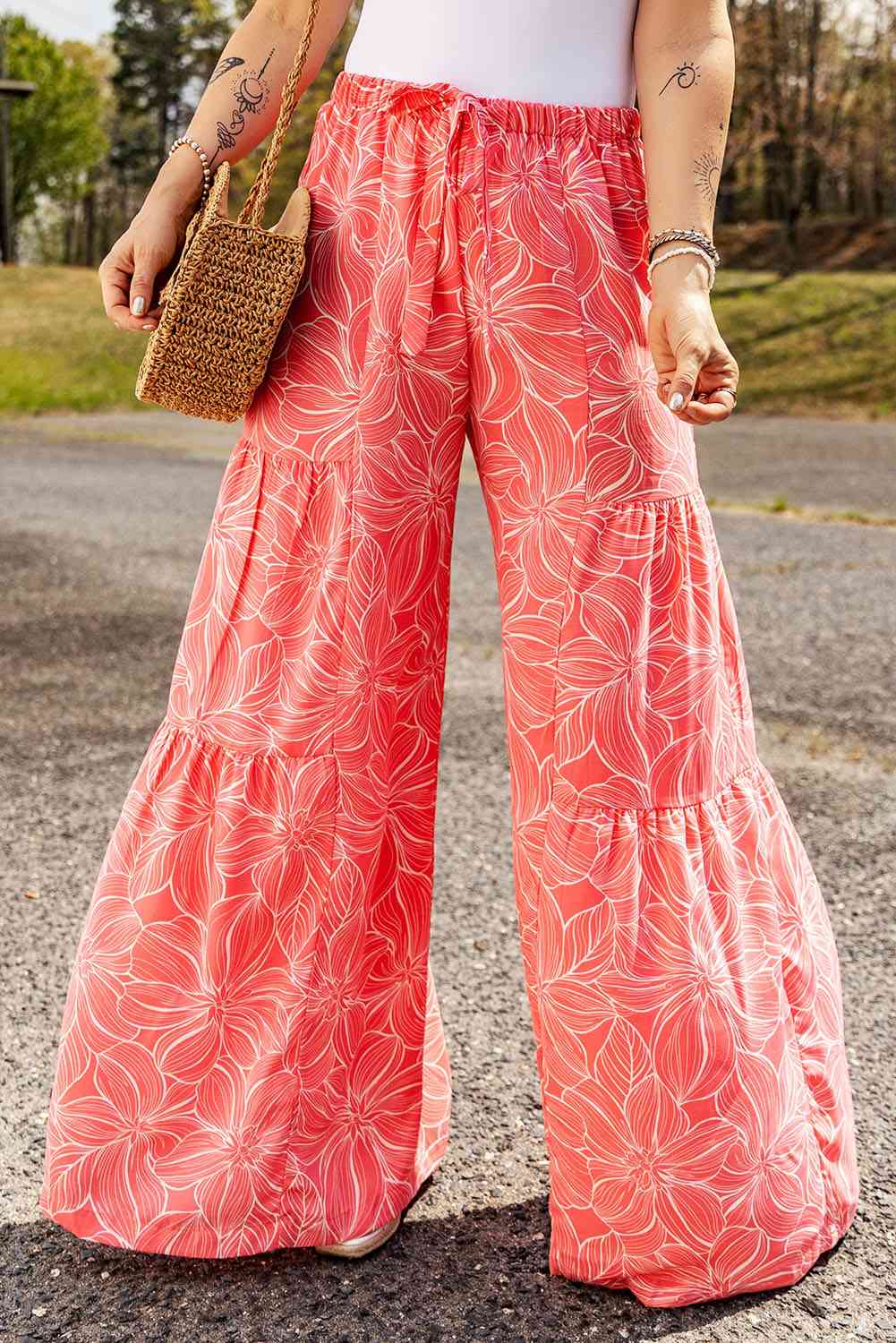 Floral Tiered Wide Leg Pants Bazaarbey