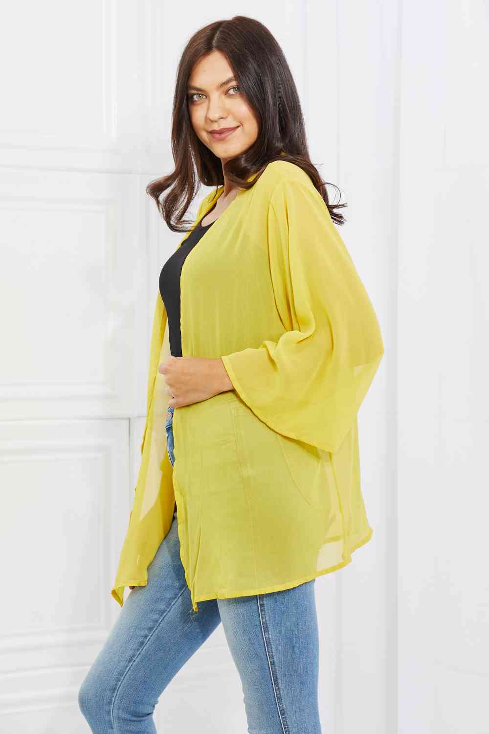 dy Just Breathe  Chiffon Kimono in Yellow Bazaarbey