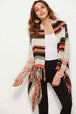 Striped Tassel Detail One-Button Cardigan Bazaarbey