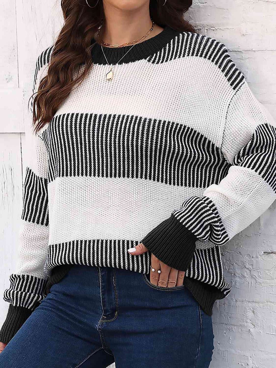 Full Size Round Neck Drop Shoulder Sweater Bazaarbey