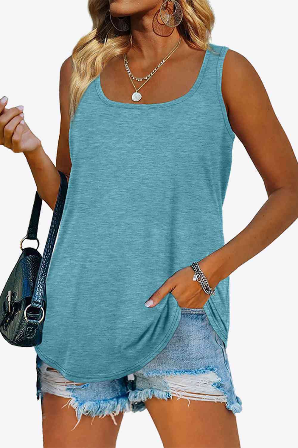 Curved Hem Square Neck Tank Bazaarbey