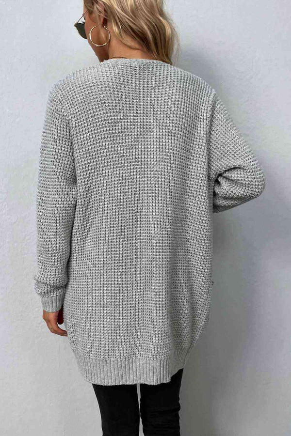 Rib-Knit  Pocketed Cardigan Trendsi