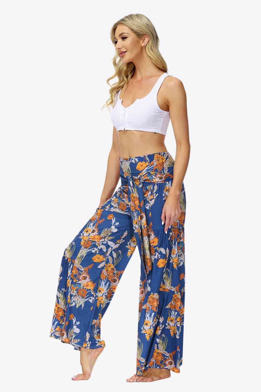 Floral Tie-Waist Tiered Culottes Bazaarbey