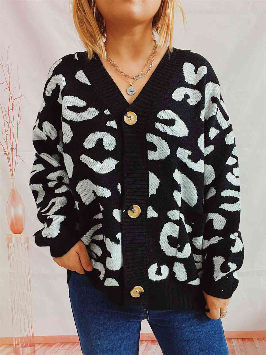  Button Front Cardigan with Pockets Trendsi