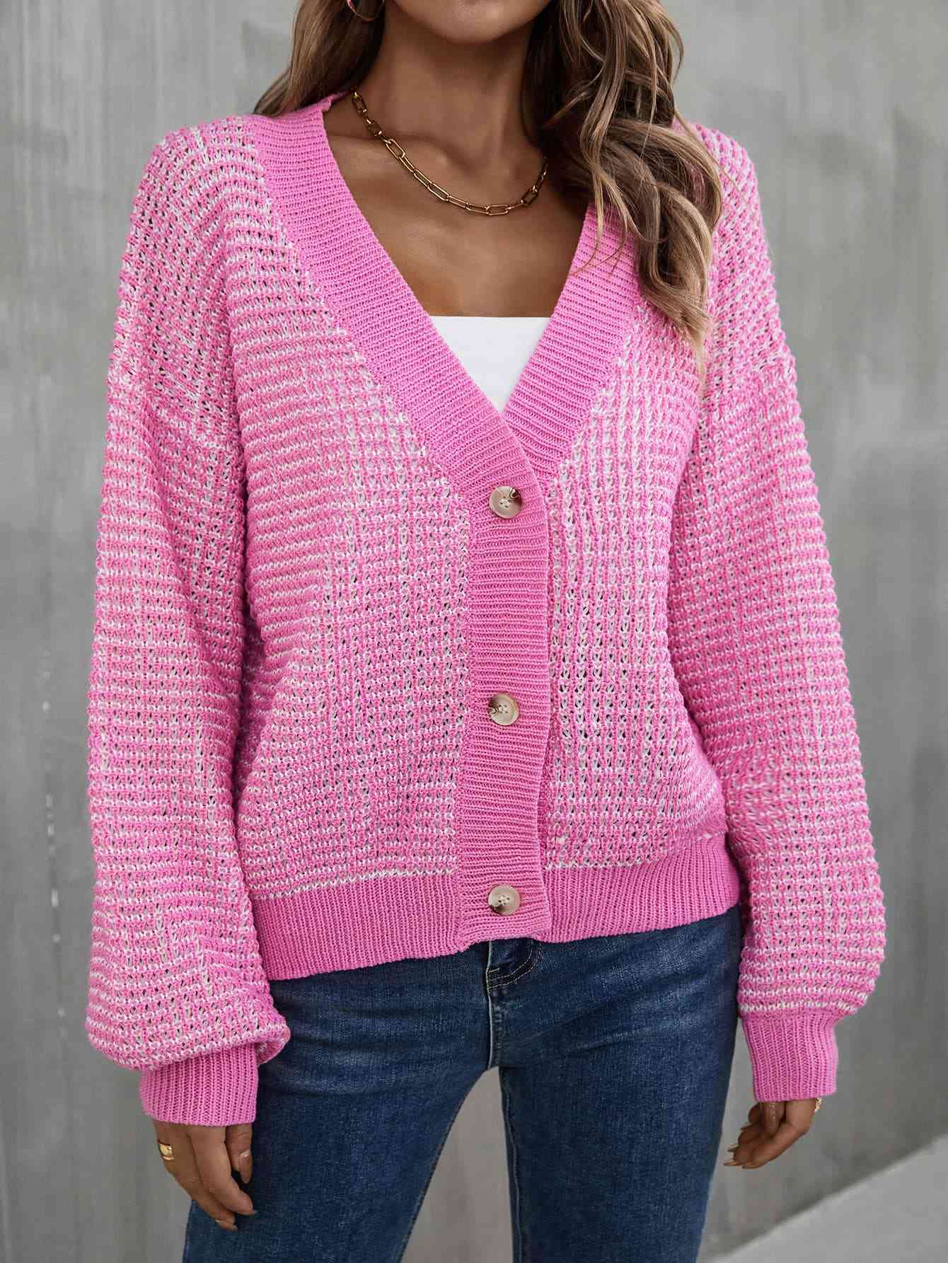 V-Neck Dropped Shoulder Cardigan Trendsi