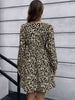 Animal Print Buttoned V-Neck Long Sleeve Dress -BazaarBey - www.shopbazaarbey.com