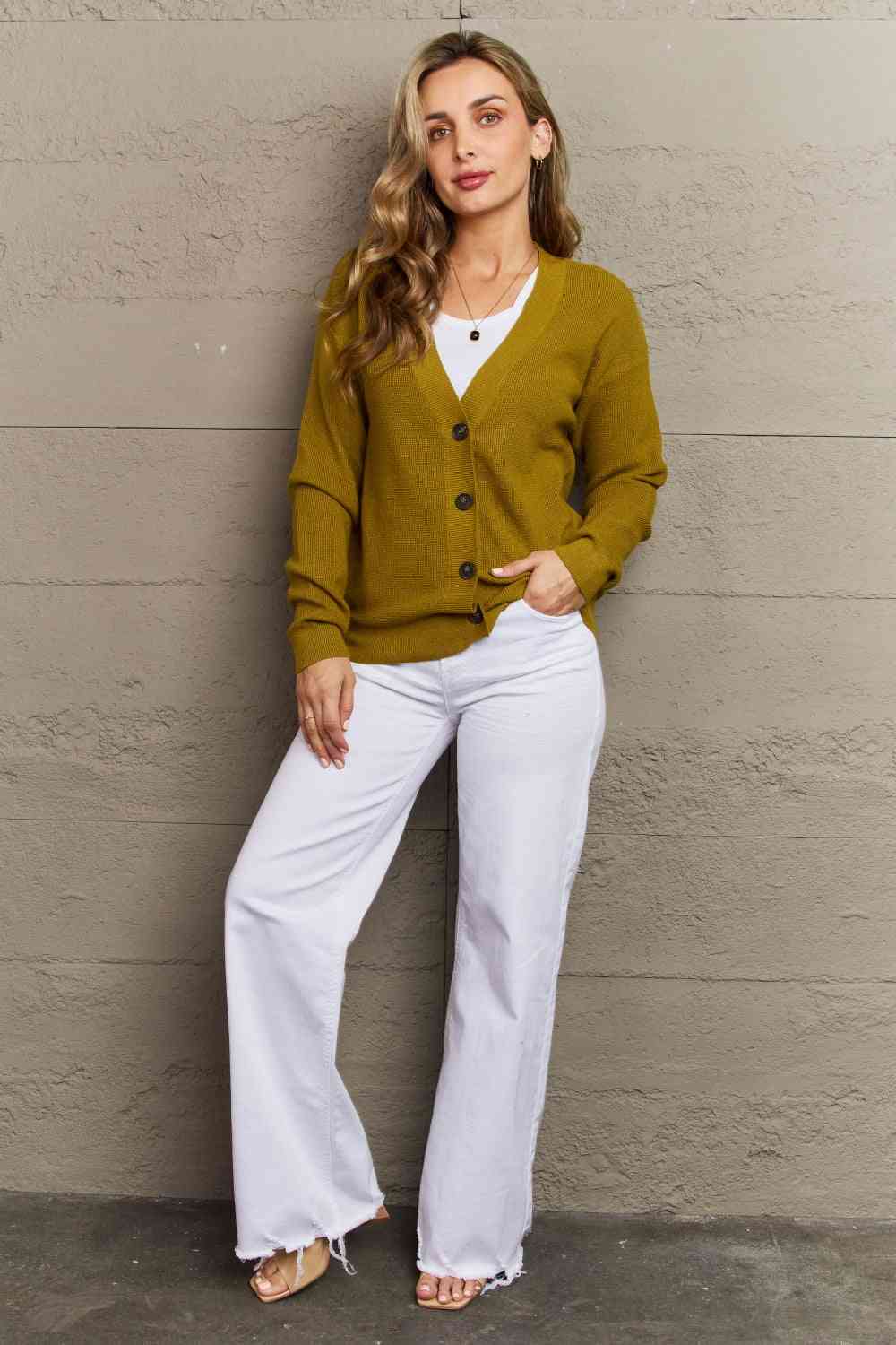    Button Down Cardigan in Chartreuse Trendsi