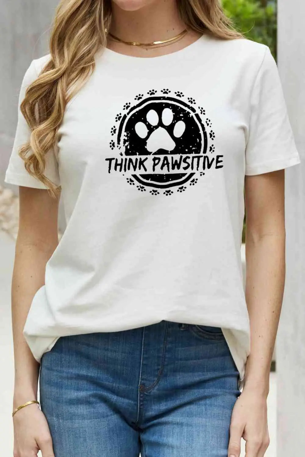 Simply Love Simply Love Full Size THINK PAWSITIVE Graphic Cotton Tee Bazaarbey