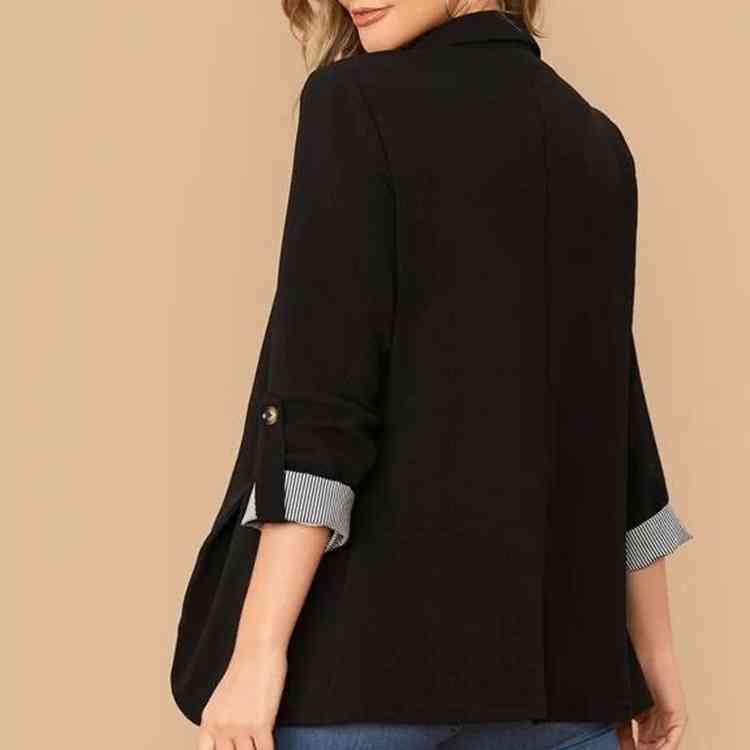 Lapel Collar Roll-Tab Sleeve Blazer Bazaarbey