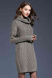 Woven Right Full Size Mixed Knit Cowl Neck Dropped Shoulder Sweater Dress Bazaarbey