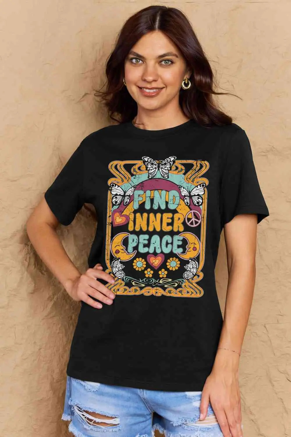  Full Size FIND INNER PEACE Graphic Cotton T-Shirt Bazaarbey