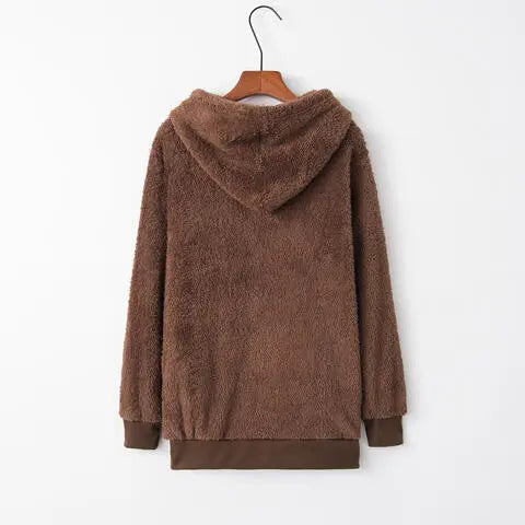 Quarter-Zip Drawstring Teddy Hoodie Bazaarbey