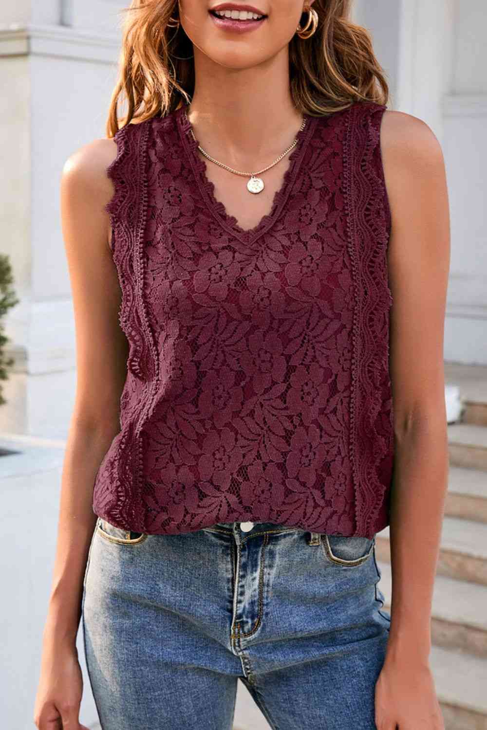 Lace V-Neck Tank Bazaarbey