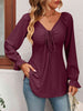 Tie Front V-Neck Puff Sleeve Blouse Bazaarbey