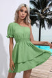 Layered Single Shoulder Flounce Sleeve Mini Dress -BazaarBey - www.shopbazaarbey.com