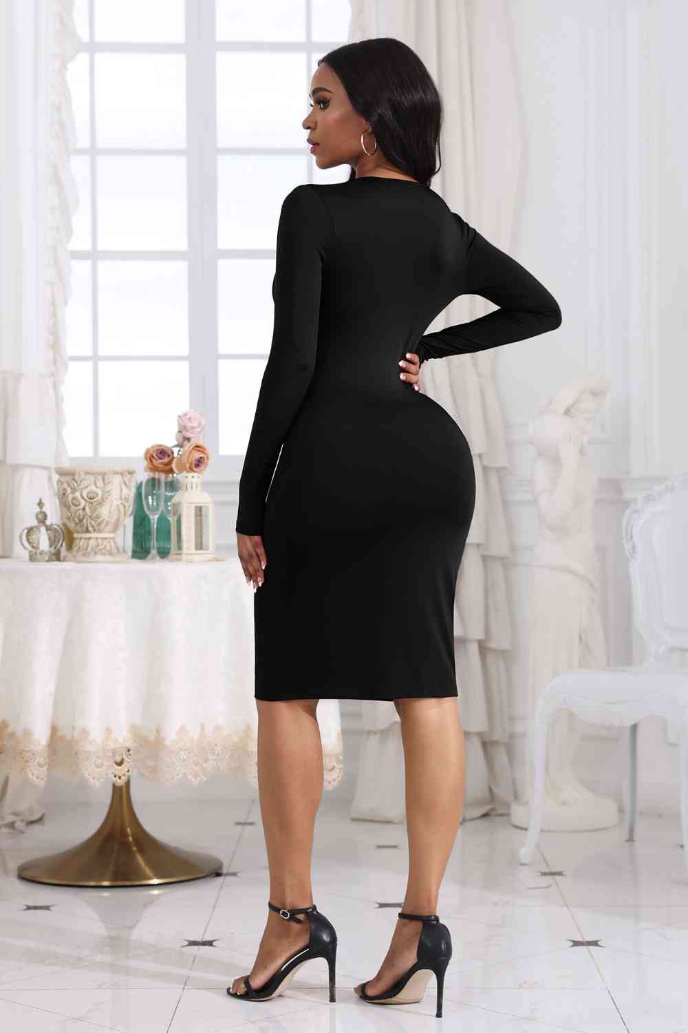 Cutout Twisted Long Sleeve Dress -BazaarBey - www.shopbazaarbey.com