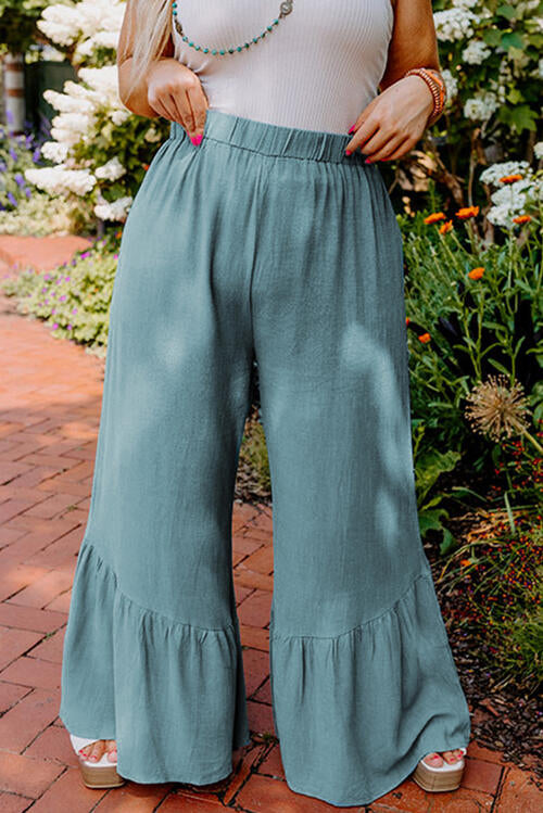 Plus Size Ruffle Hem Wide Leg Pants Bazaarbey