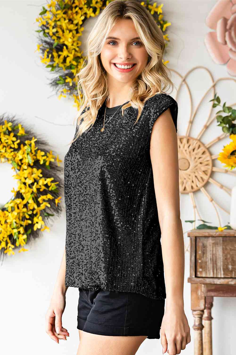  Round Neck Capped Sleeve Tank Bazaarbey