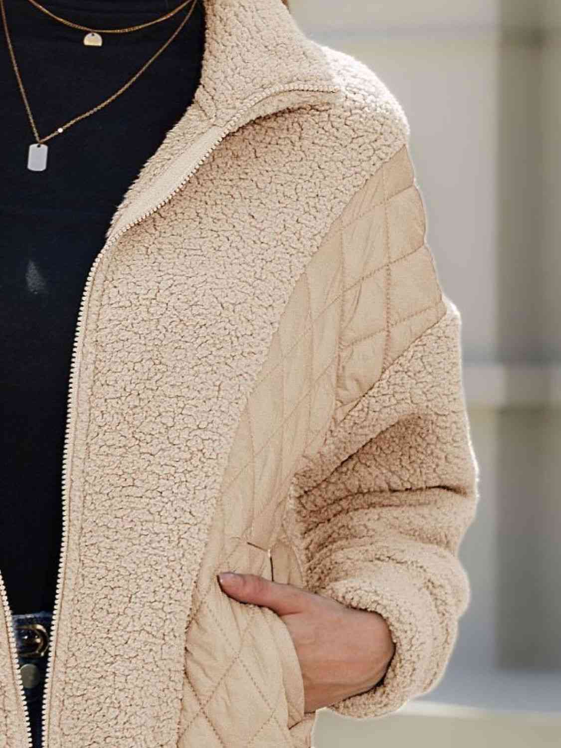 Zip-Up Collared Neck Jacket Trendsi