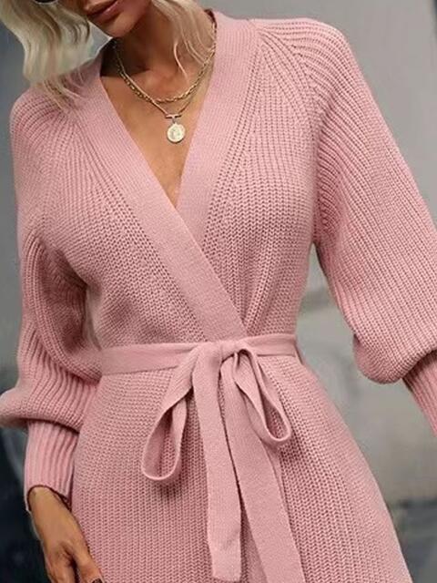  Lantern Sleeve Tied Cardigan Trendsi