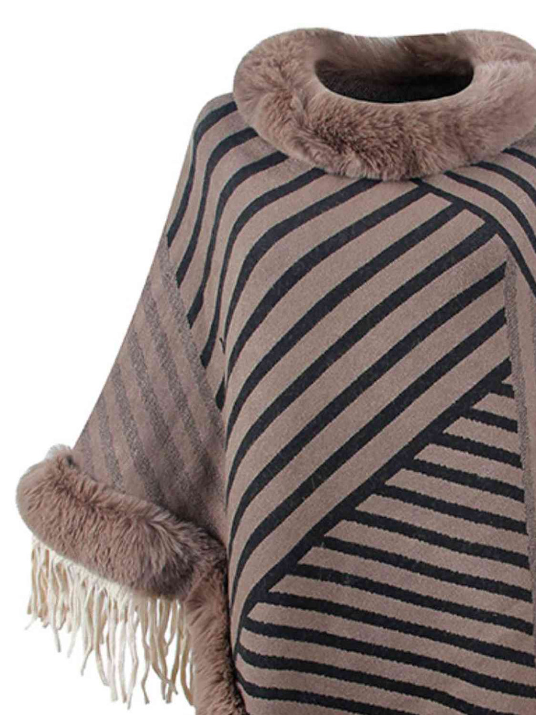 Striped Fringe Hem Poncho Bazaarbey