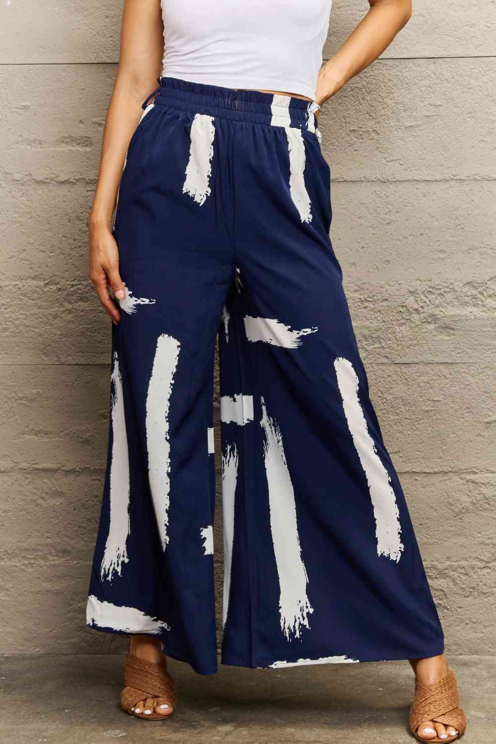 Printed Wide Leg Long Pants Bazaarbey