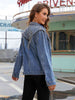 Studded Fringe Button Down Denim Jacket Bazaarbey