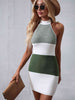 Color Block Halter Neck Knit Dress Bazaarbey