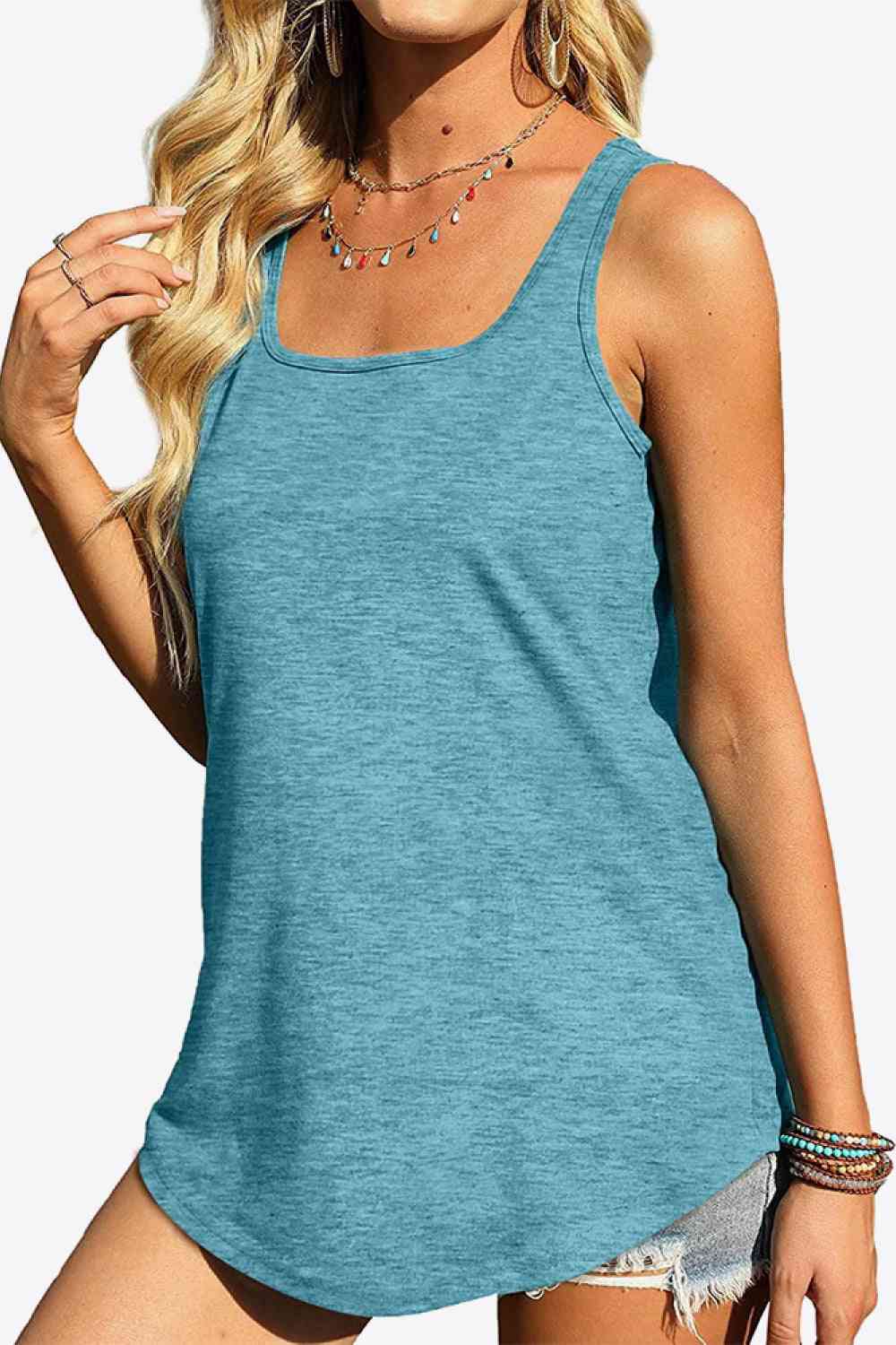 Curved Hem Square Neck Tank Bazaarbey