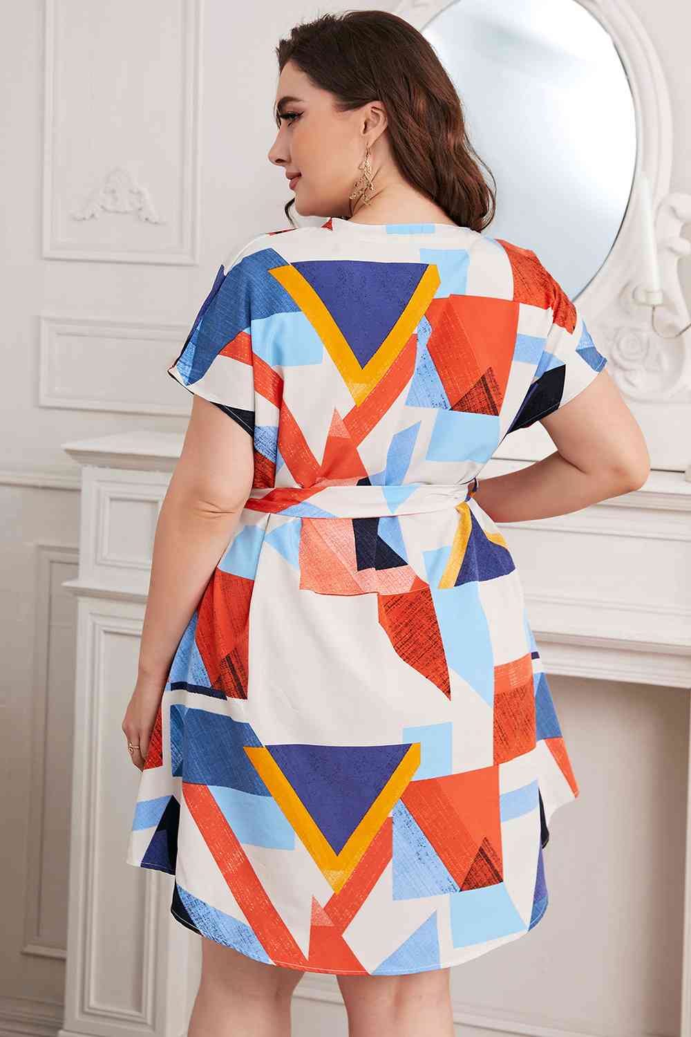 Plus Size Notched Neck Tie Waist Dress -BazaarBey - www.shopbazaarbey.com