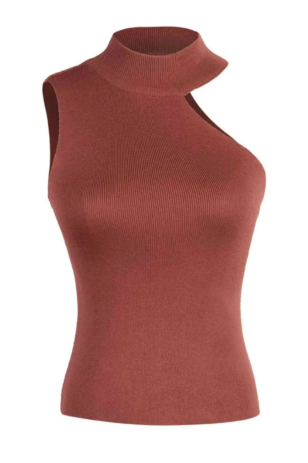 Asymmetrical Sleeveless Rib-Knit Top Trendsi