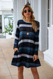 Striped Round Neck Long Sleeve Dress Bazaarbey