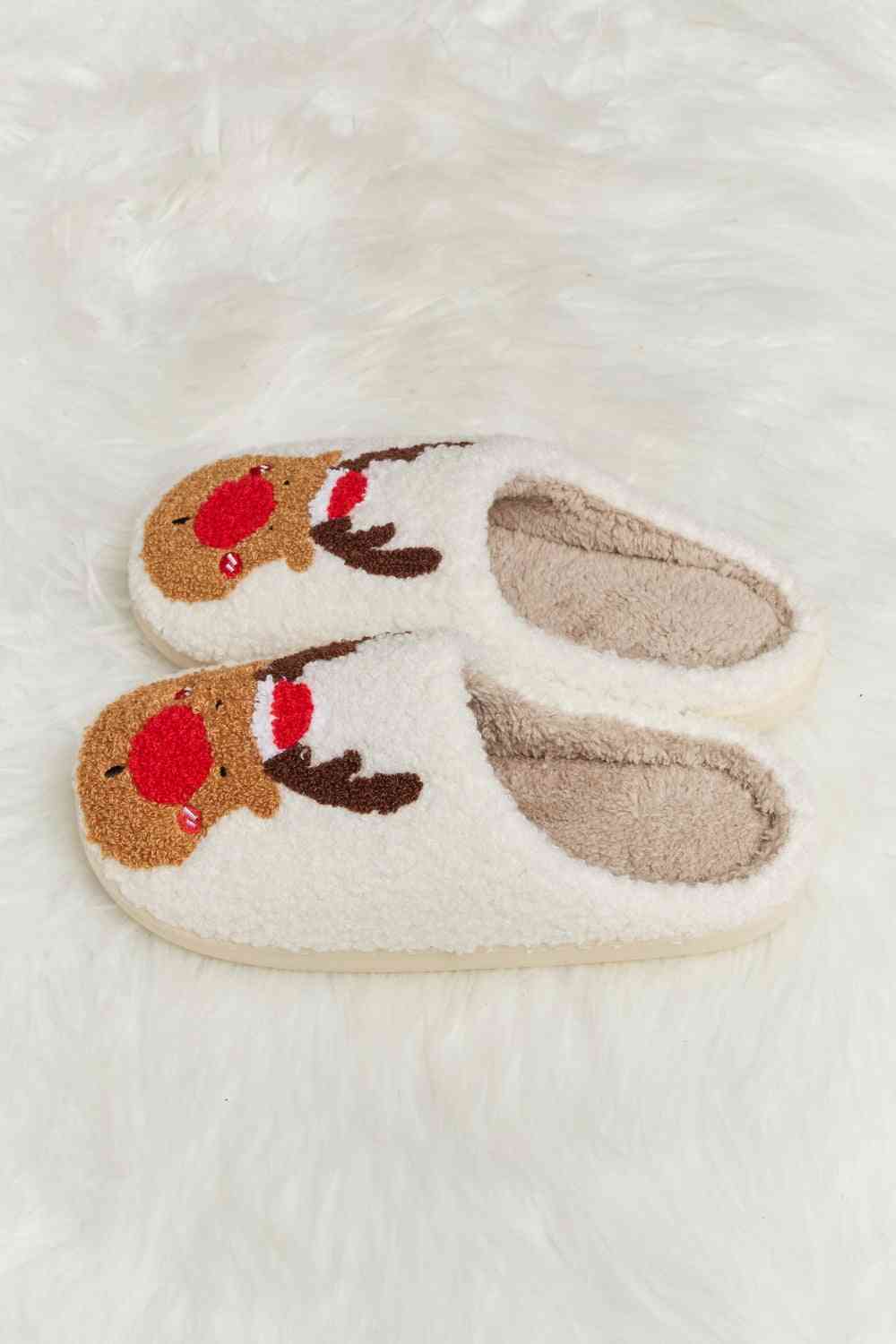 dy Rudolph Print Plush Slide Slippers Trendsi